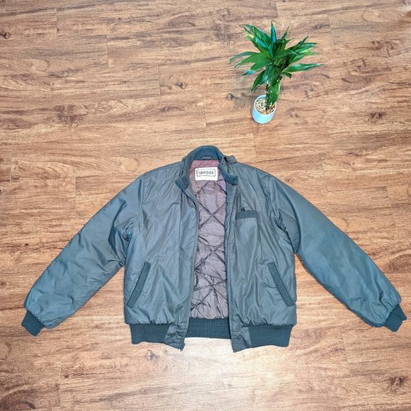 VINTAGE Gray Puffer Jacket MEN - Super Warm - Campus Brand - Picture 1 of 7